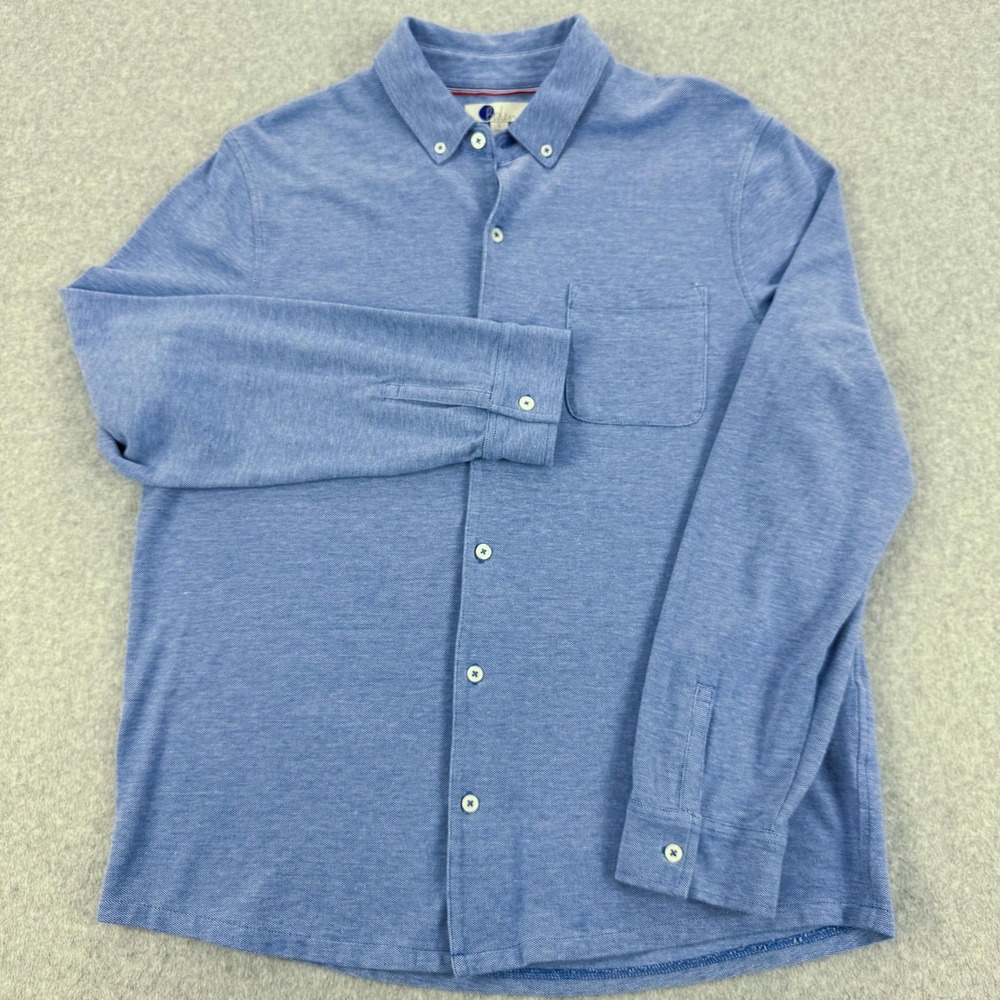 Boden Shirt Mens Large Blue Piqué Mesh Button Down Long Sleeve Preppy M0562